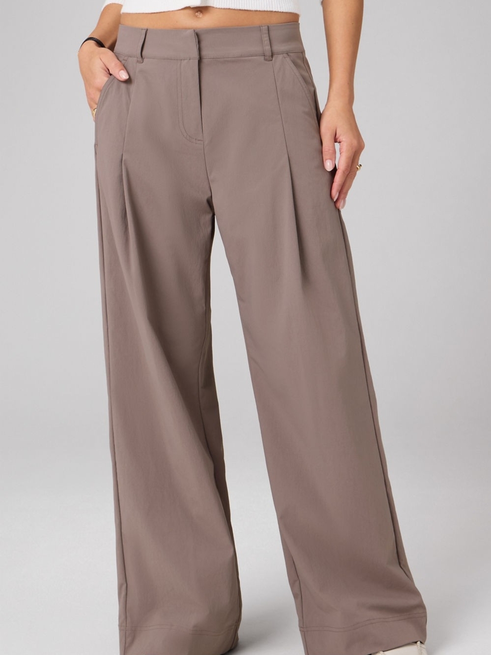 High-Rise Wide Leg Pants in Taupe
